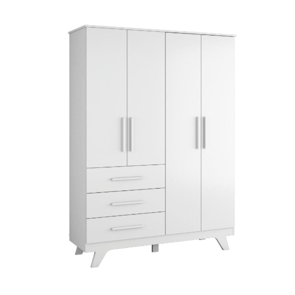Guarda Roupa Infantil Retrô Peroba 4 Portas Lisa  Mdf Branco