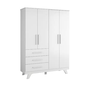 Guarda Roupa Infantil Retrô Peroba 4 Portas Lisa  Mdf Branco