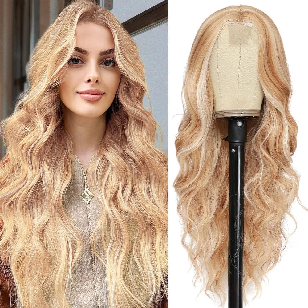Peruca NAYOO Long Wavy Synthetic Fiber 66cm Loira Mista