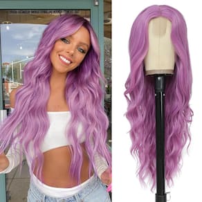 Peruca NAYOO Long Purple Wavy 66cm para mulheres de fibra sintética