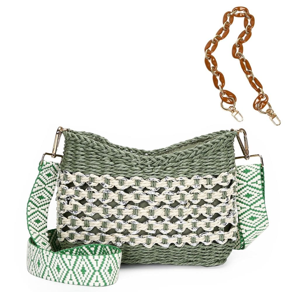 Bolsa tiracolo Herald feita à mão Straw Pocketbook Green Women