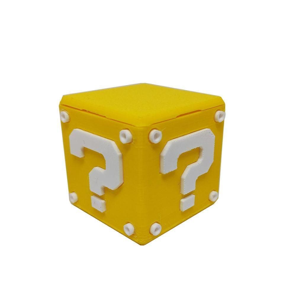 Cubo Interrogação Porta Objetos C- Tampa 5 Cm 3d Mario Gamer Mesa Escritório Geek