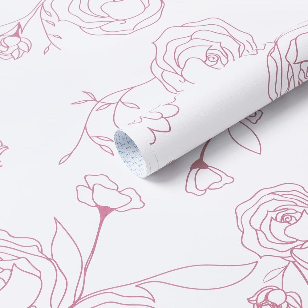 Papel de parede Safiyya 10m x 44cm Rosa Floral Peel and Stick Vinil