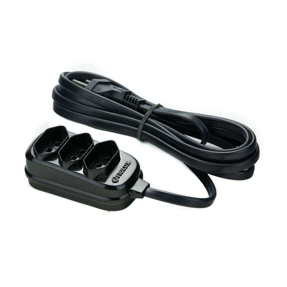 Extensão Tripla Tripolar Preto - Fiolux - 2 Mts
