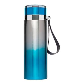 Garrafinha Térmica Aço Inox 800ml Água Gelada Quente C/ Vedação Academia Trilha Cor:Azul com Prata