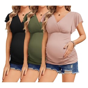 Camisetas de amamentação para maternidade Ekouaer, 3 pacotes, manga curta, manga curta