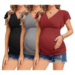 Camisetas de amamentação para maternidade Ekouaer, 3 pacotes, manga curta, manga curta