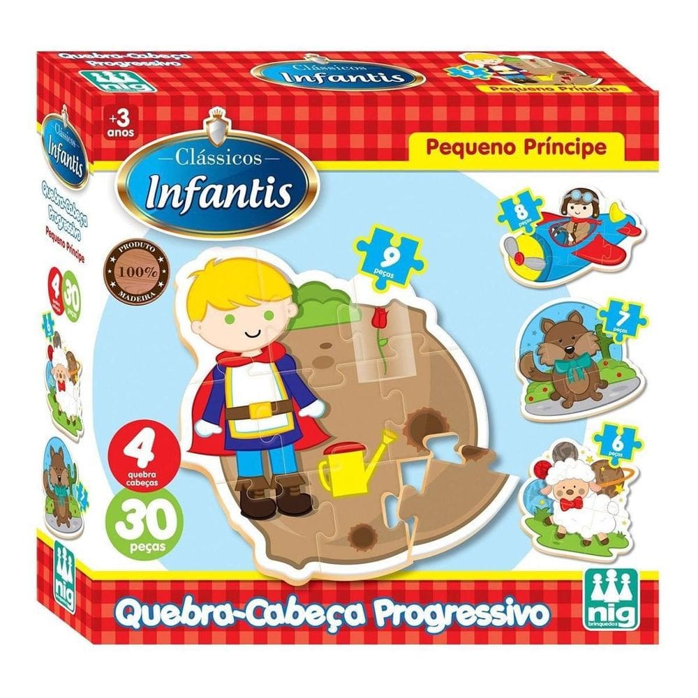 Quebra Cabeça Progressivo Principe 30 Pçs Madeira Pedagógico