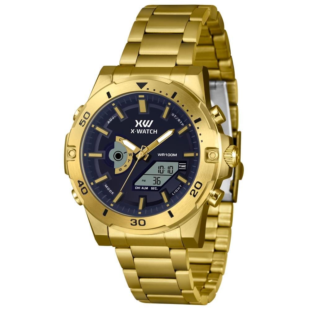 Relógio X-Watch Masculino Ref: Xmgsa015 D1kx Anadigi Dourado