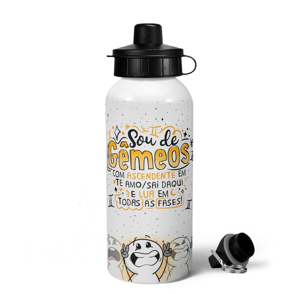Garrafa Squeeze MQ Funny Signos - Sou de Gêmeos - 600ml