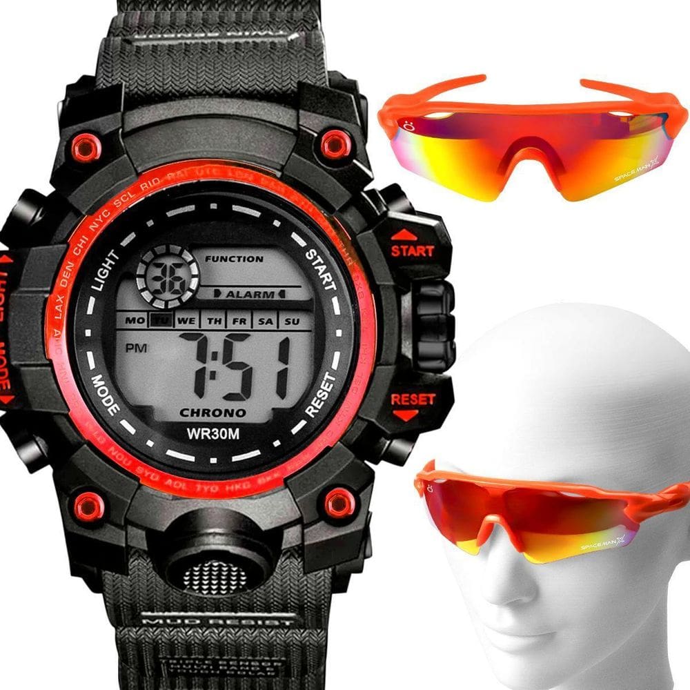 Relógio Digital Masculino Prova Dágua + Óculos Proteção Uv