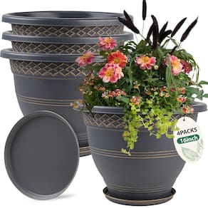 Vasos para plantas Usocik, pacote com 4 vasos de flores de plástico de 40 cm com pires