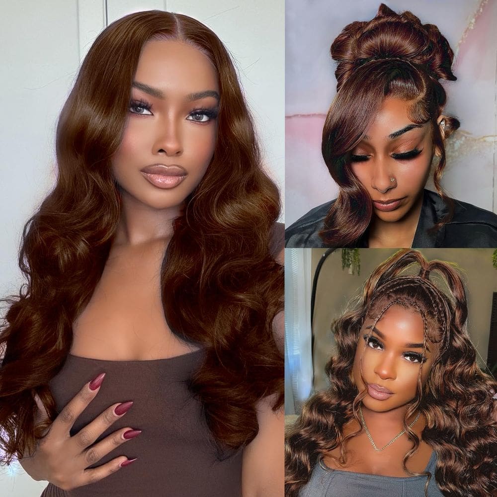 Peruca frontal de renda Ruaswey Chocolate Brown Body Wave 20"