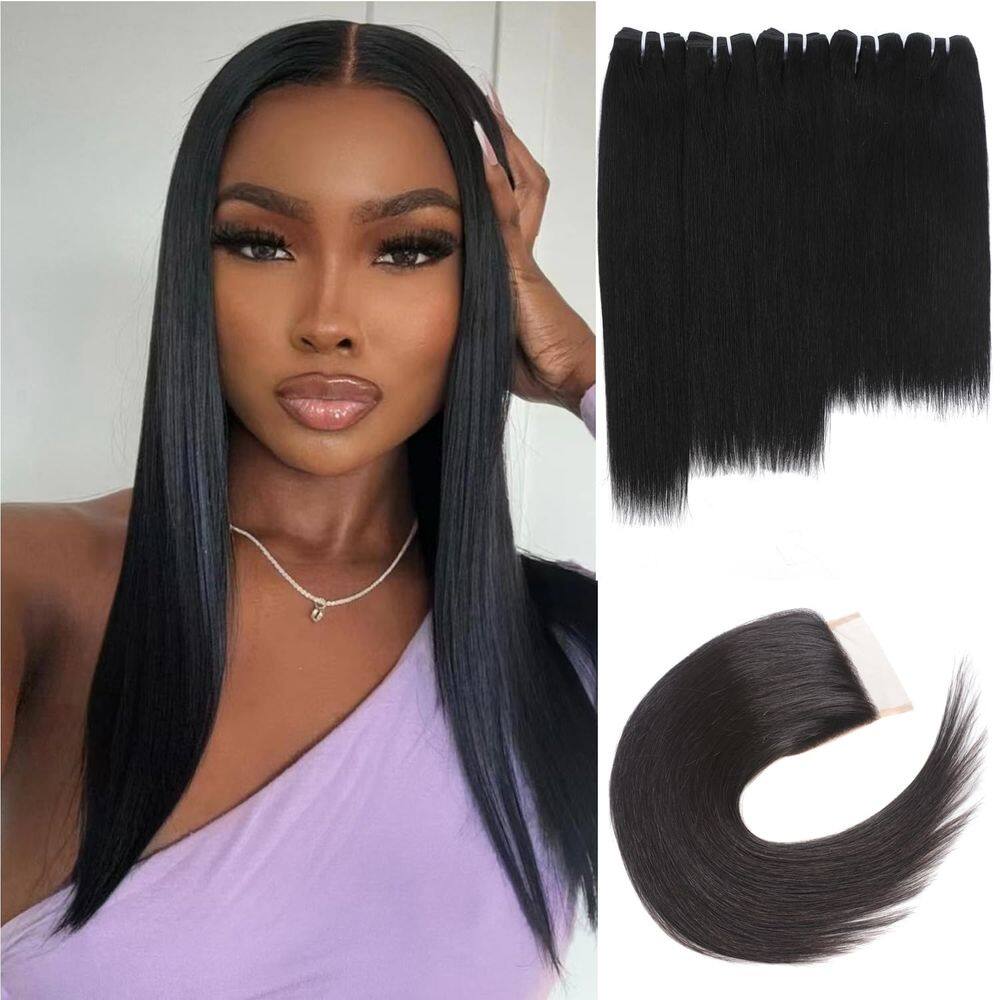 Pacotes de cabelo com fecho MeiQin Straight Brazilian Hair