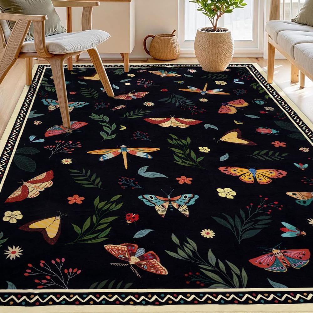 Tapete Area ASPMIZ Insect 160x200cm preto antiderrapante lavável