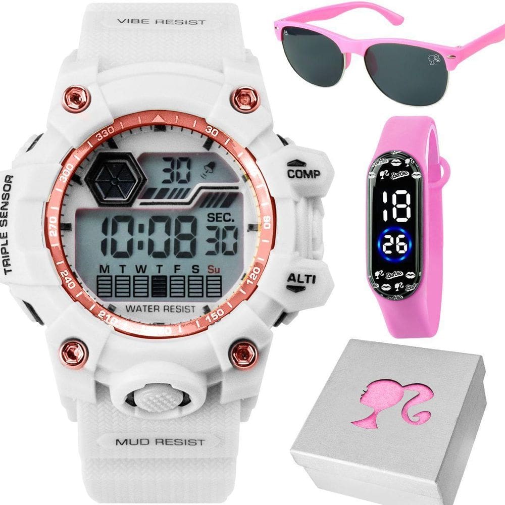 Relógio Infantil Digital + Óculos Proteção Sol Uv + Caixa