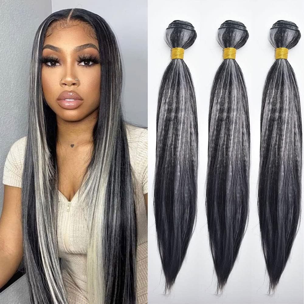 Pacotes de cabelo Leruikair Straight Highlight Brown Grey 30cm-40cm