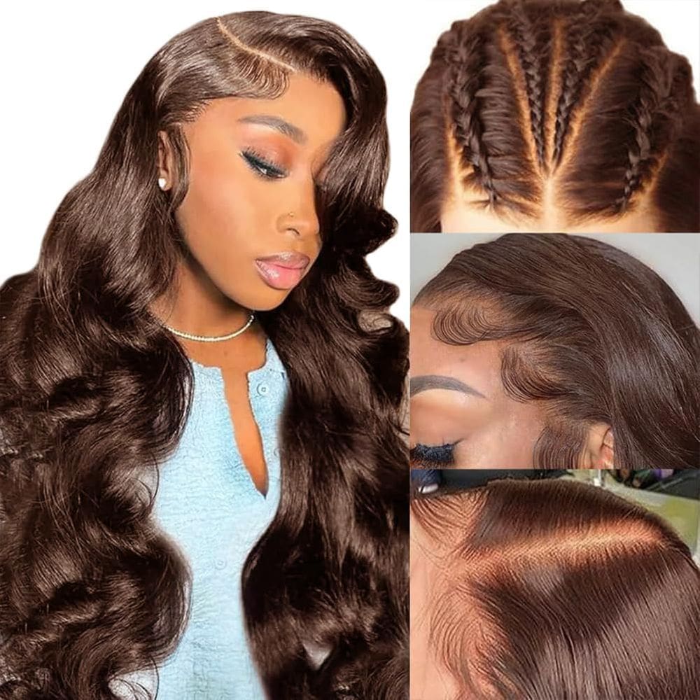 Peruca com renda frontal, cabelo humano castanho chocolate, 70 cm com densidade de 180%