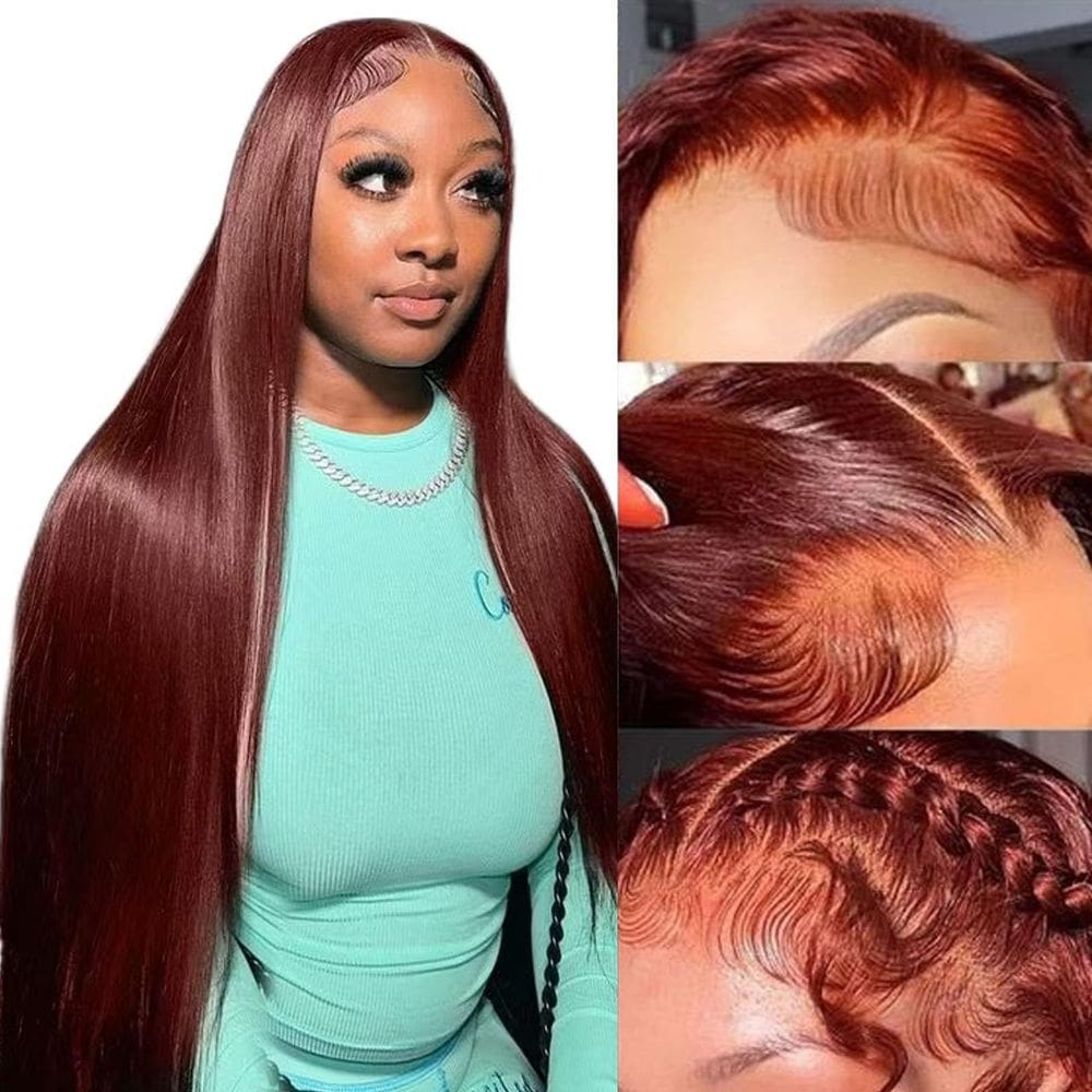 Peruca frontal de renda Fiumer Cabelo humano marrom avermelhado 20" 180% de densidade