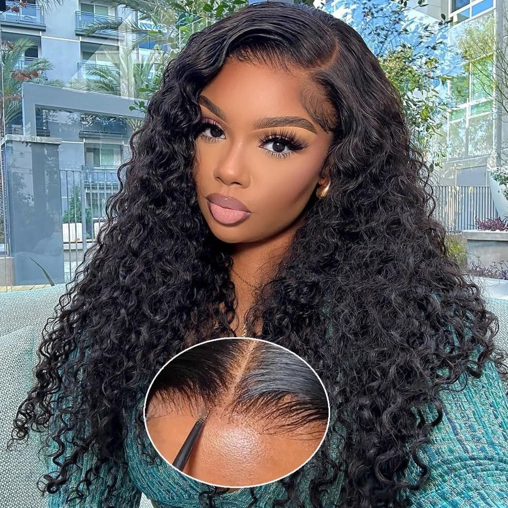 Perucas frontais de renda sem cola, cabelo humano 13x4 Deep Curly 20"