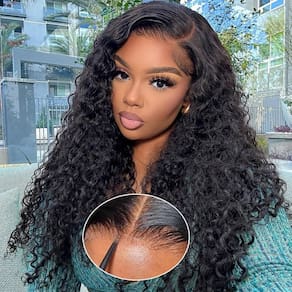 Perucas frontais de renda sem cola, cabelo humano 13x4 Deep Curly 20"