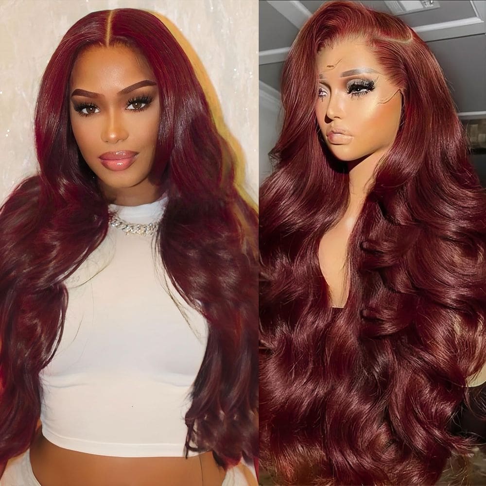 Peruca frontal de renda Ruaswey marrom avermelhado Body Wave 22" HD 200%
