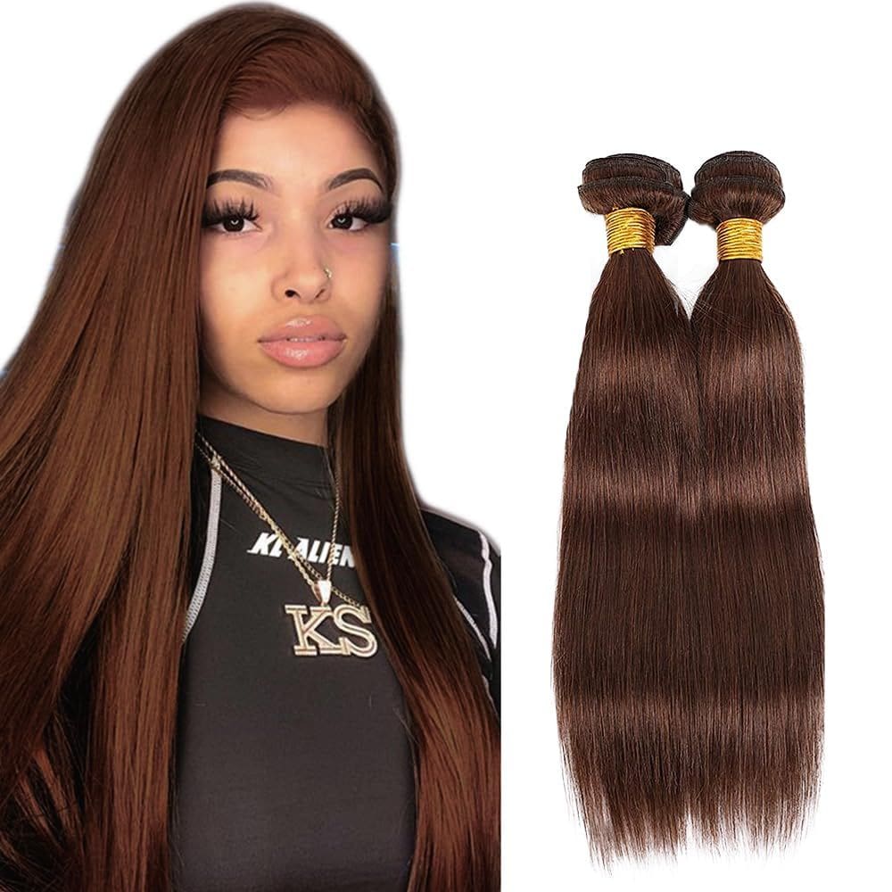 #4 Pacotes retos de cabelo humano castanho chocolate 60-65 cm 2x100g