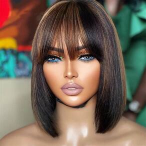 Peruca FFEGG Bob 100% cabelo humano virgem 25x2,5 cm com franja
