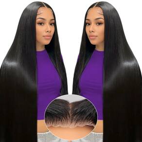 Peruca Indono Wear and Go sem cola, cabelo humano preto de 30 polegadas
