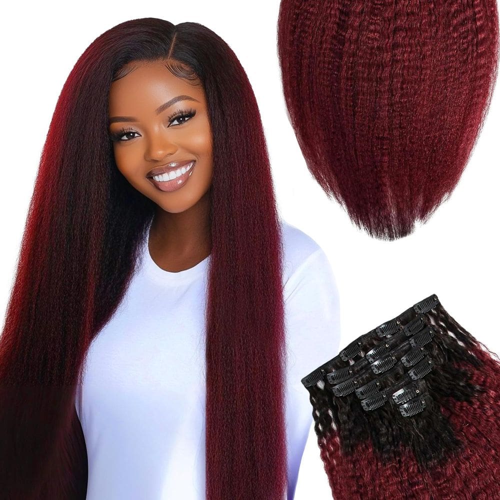 Clipe de cabelo em extensões SIYUSI Kinky Straight Burgundy Ombre