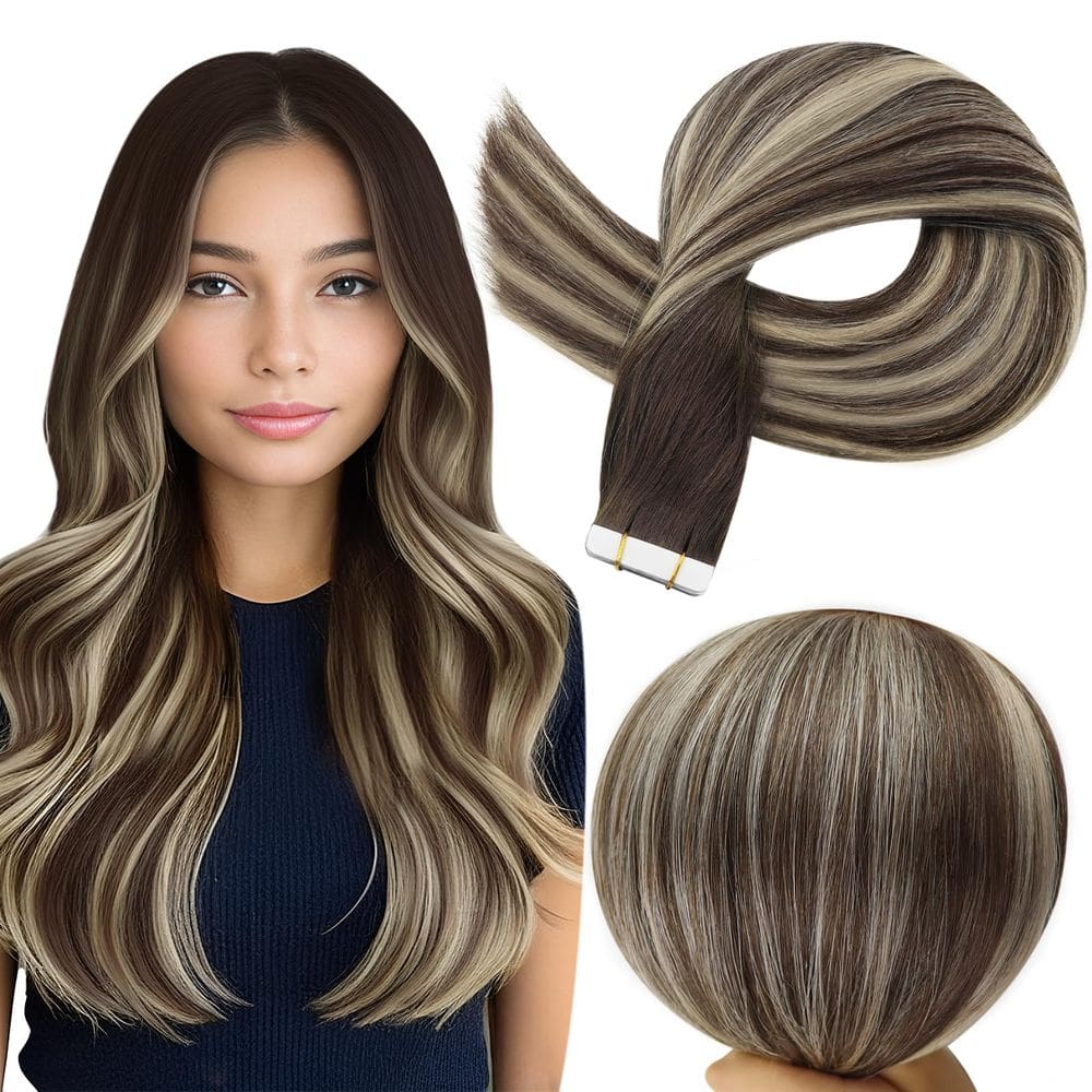 Fita adesiva em extensões de cabelo Full Shine Color 2 castanho a 60 loiro