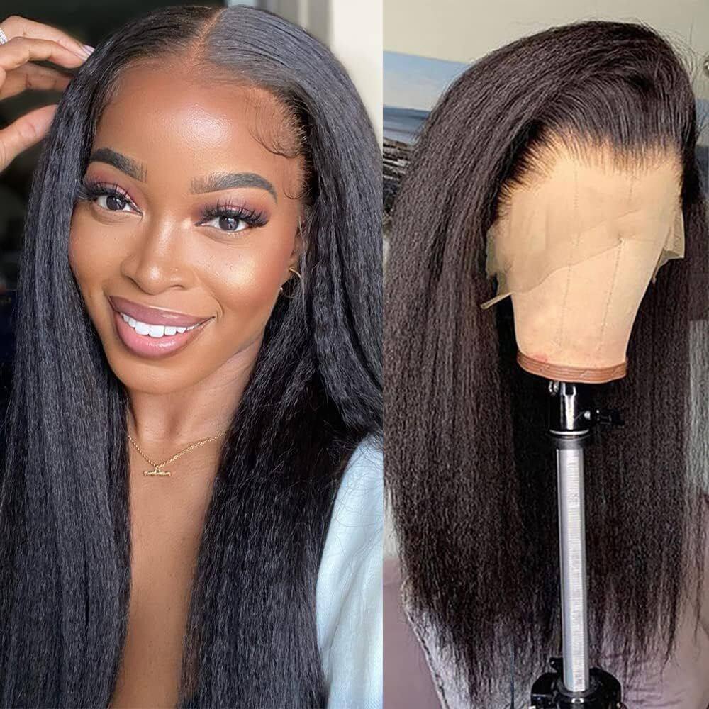 Peruca frontal de renda GOLFMAX Yaki Straight 18\", cabelo humano