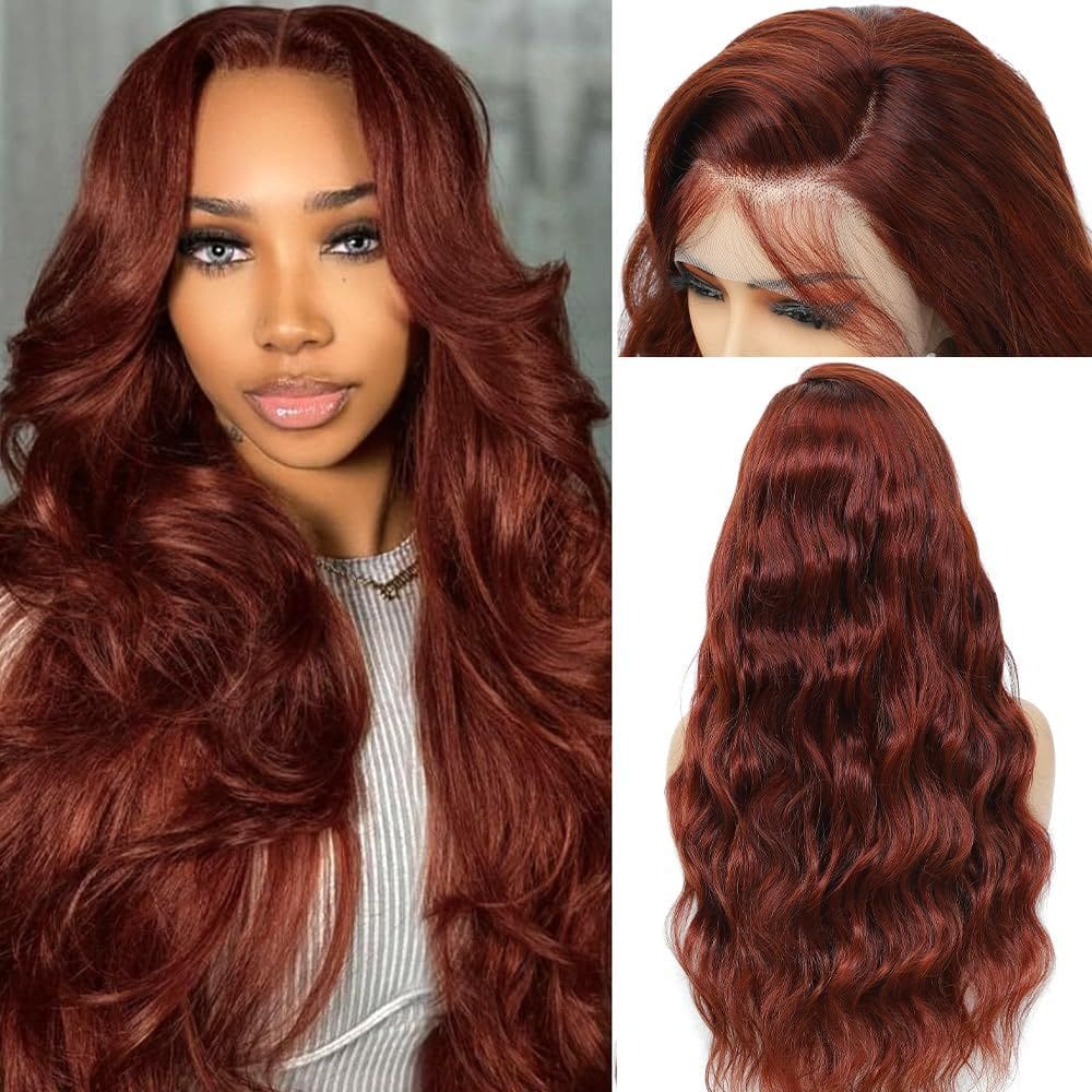 Perucas frontais de renda Boumon, marrom avermelhado, cabelo humano, 22\"