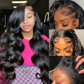 Peruca UANDM 5x5 HD com fecho de renda Body Wave 22", cabelo humano