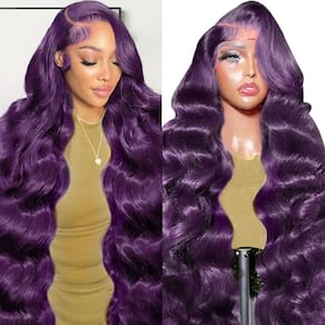 Peruca frontal de renda haha Deep Purple Body Wave 22" 180% de densidade