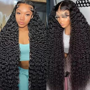 Peruca frontal FYKD Deep Wave 13x6 HD Transparente 200% de densidade