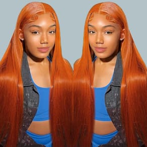Perucas frontais de renda, gengibre, laranja, cabelo humano 22", densidade de 180%