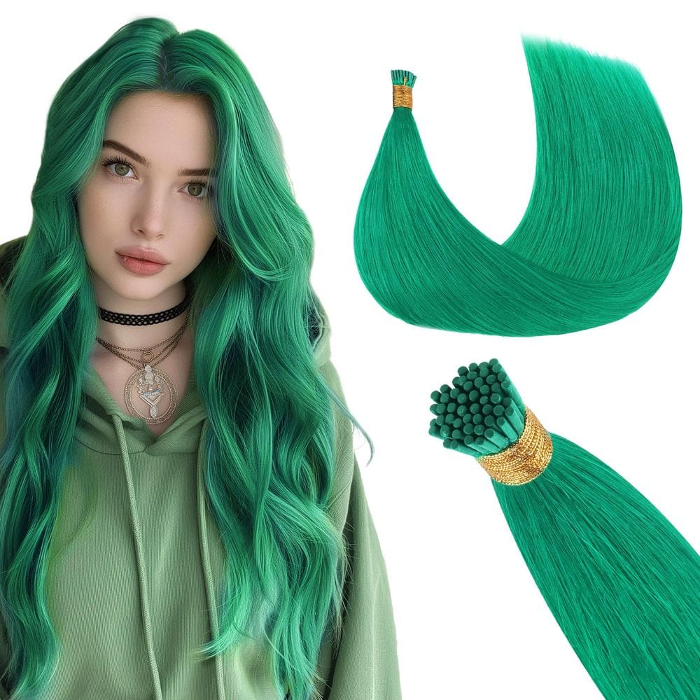 Extensões de cabelo GOO GOO I Tip 20cm 50g 50g 50s Green Real Hair