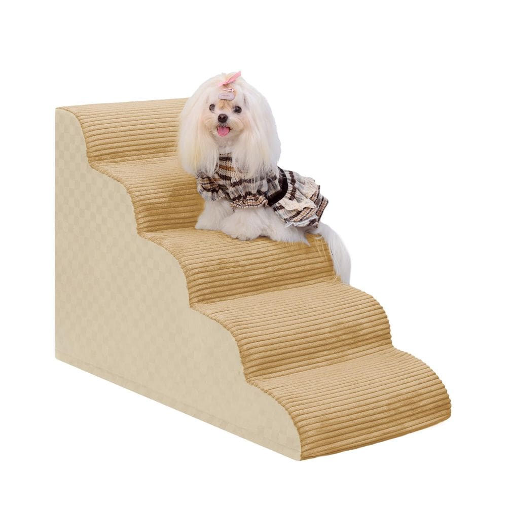 Escadas para cães Vfrog Curved de 5 degraus para camas altas de 56 cm de altura com espuma