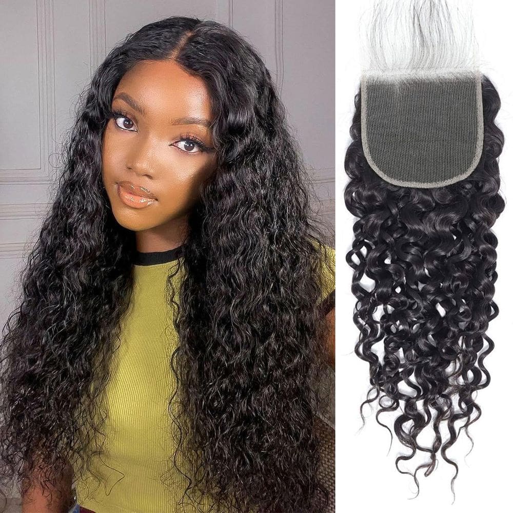 Fecho de renda DSEKCAIN Water Wave 5x5 HD 22" 100% cabelo humano