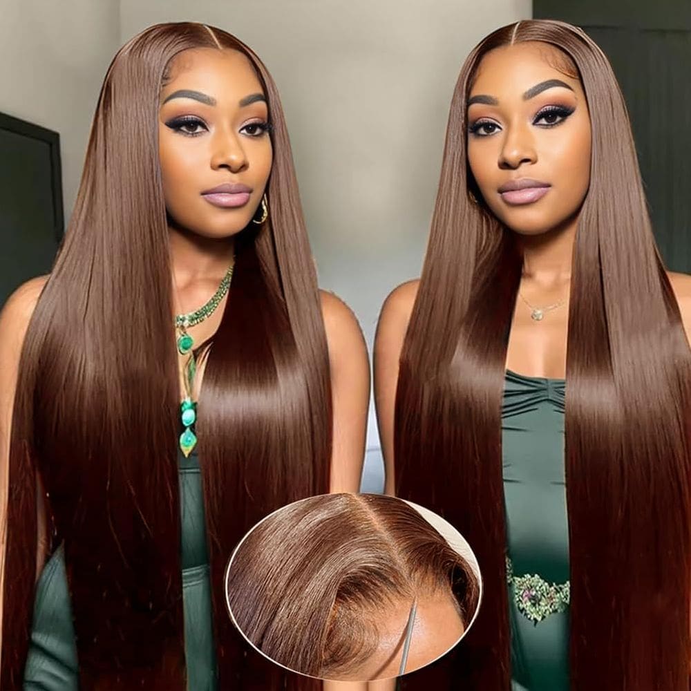 Perucas FTQZKEY Wear and Go, sem cola, 22", cabelo humano castanho