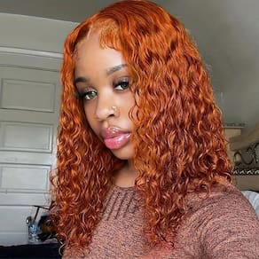 Peruca RUI MEI SI Ginger Orange Deep Wave Lace Front 35cm