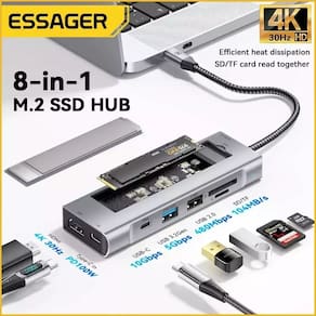 Hub USB Essager 8 em 1 Docking Station USBC com Armazenamento para MacProAir M1M2