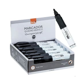 Caixa Pincel Marcador Quadro Branco Recarregável Com Refil 12 Unidades Brw Preto