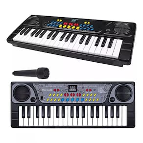 Piano Teclado Infantil Microfone Cantar Musical Preto Pilhas