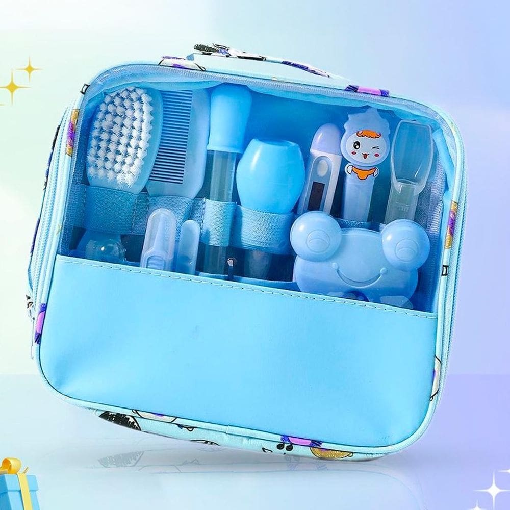 Kit Higiene Infantil Azul Bolsa Aspirador Nasal Tesoura
