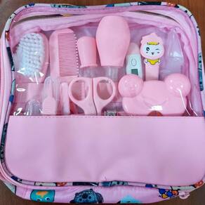 Kit Higiene Infantil Rosa Aspirador Nasal Bolsa Pente Escova