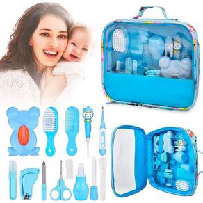 Kit Higiene Bebê Azul Escova Tesoura Aspirador Nasal