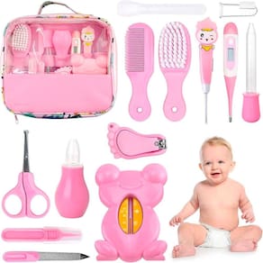 Kit Higiene Bebê Rosa Aspirador Nasal Escova De Dedo Bolsa