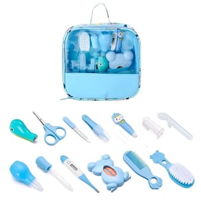 Kit Higiene Recém Nascido Azul Bolsa Aspirador Nasal Escova